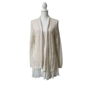 VINTAGE AMERICA BLUES LONG SLEEVE‎ OPEN FRONT CARDIGAN SWEATER WITH LACE TRIM